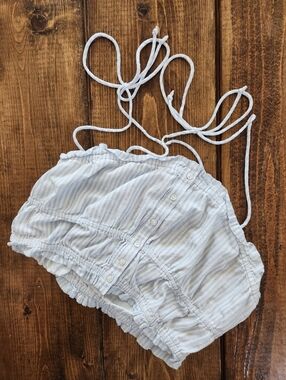 Aerie Blue & White Striped Tie-Shoulder Ruffle Tank – Size Small